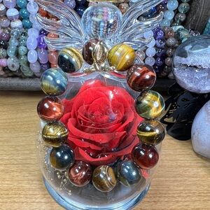 Rainbow Tiger Eye Beaded Bracelet Flash 14.5 MM 6.25”Natural Quartz Crystal